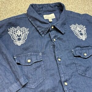 Vintage Overland Western 100% Linen Pearl Snap Shirt Button Down Men's XXL SS